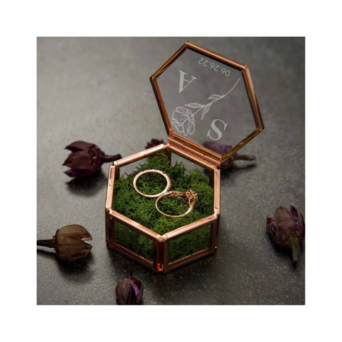 Estuche de metal para anillos de matrimonio, E-001