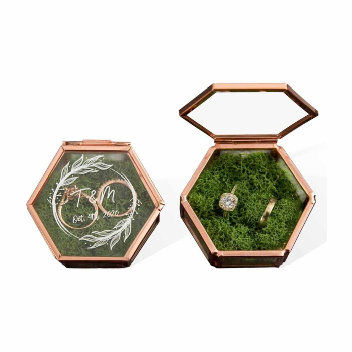 Estuche de metal para anillos de matrimonio, E-001