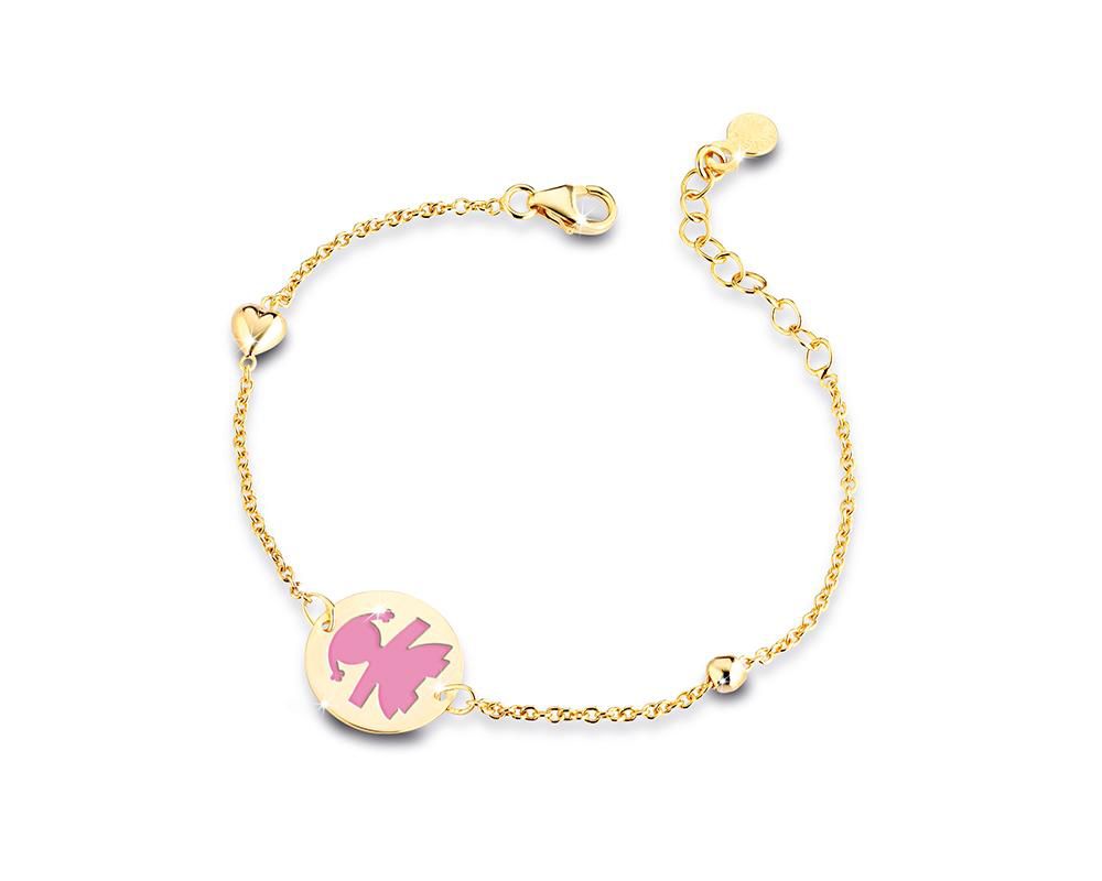 PMG012 Pulsera niña rosada grande (Corazón y círculo)
