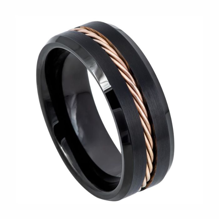 Anillo De Boda De Tungsteno De 2 Tonos De Oro Negro Y Rosa De Ajuste Cómodo Para Hombre, Platino, Oro Rosa, Oro, Tungsteno, No Conocido